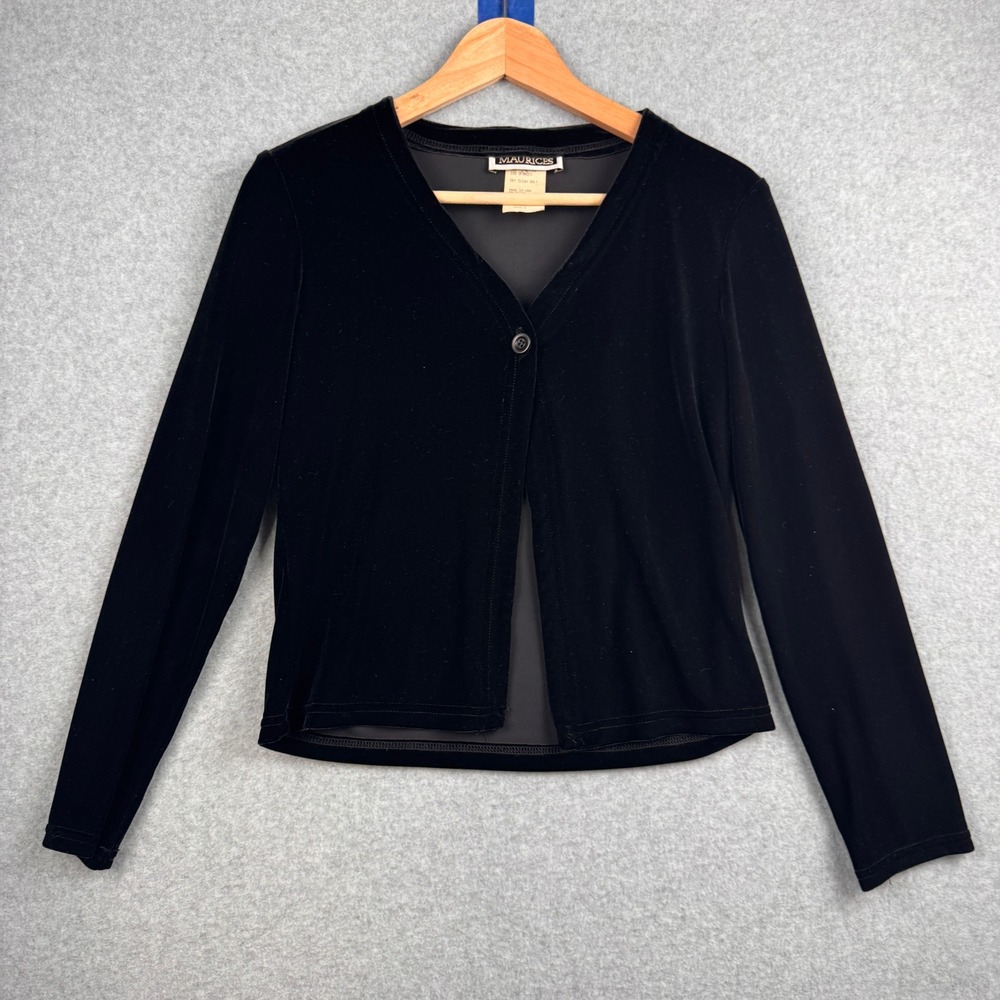 Vintage Maurices Cardigan Womens Small Black Velvet Button Long Sleeve 90s Goth